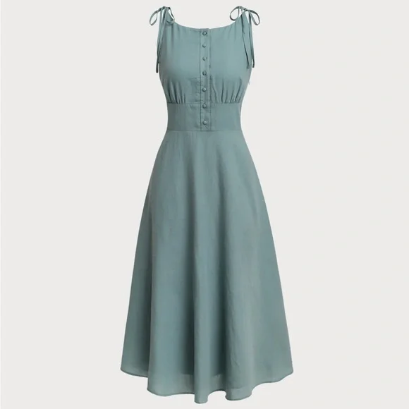 Rihoas Green Boat Neck Backless Slip Midi Dress - Picture 6 of 12